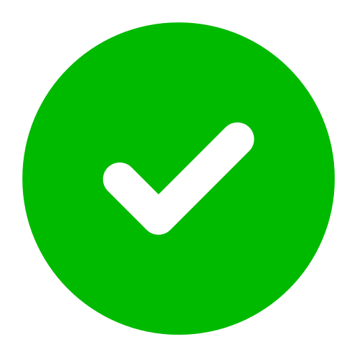Green circular badge with a bold black checkmark, indicating success or completion.